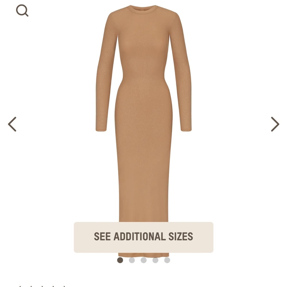 SKIMS SOFT LOUNGE SHIMMER CREW NECK LONG DRESS, S, Camel, Like New!
